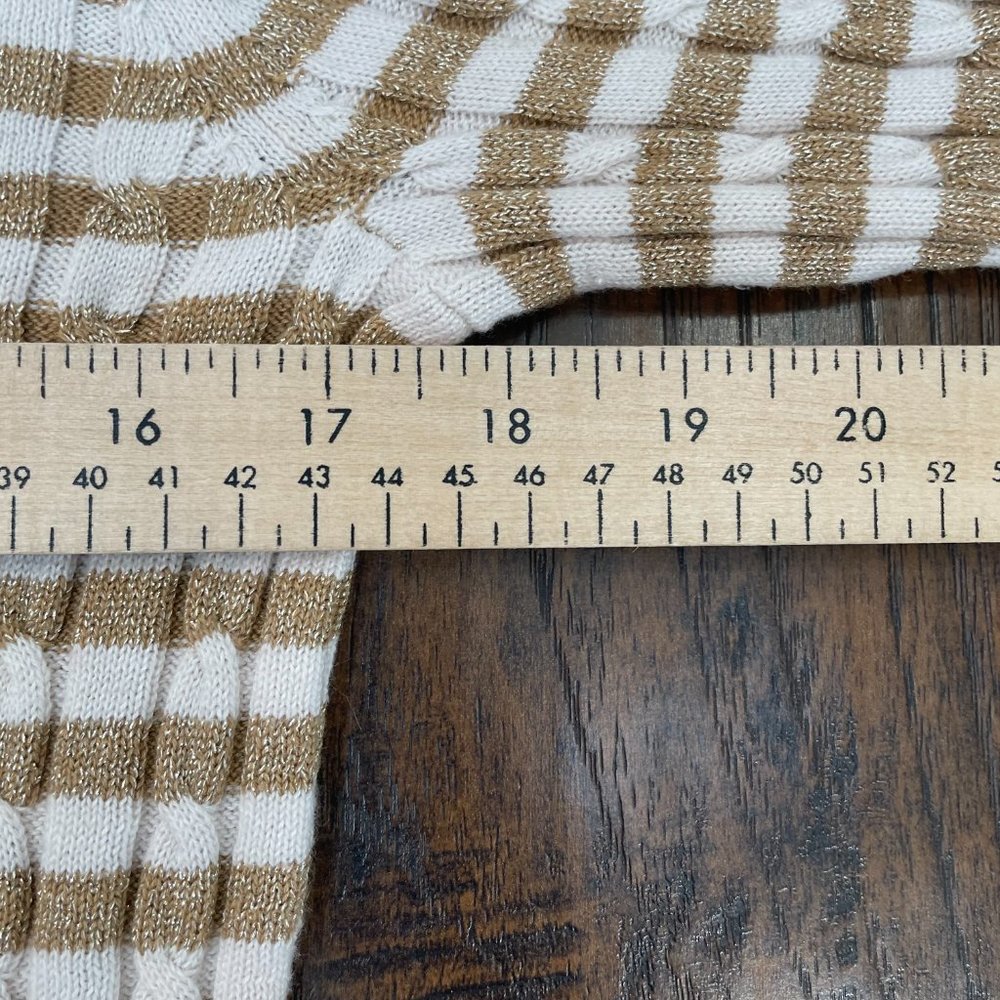 Talbots Sweater MP Medium Petite Metallic Gold Striped Crew Neck Cable Knit - Picture 9 of 13